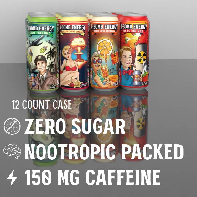 Premium A-Bomb Energy Drink Nootropic Pack, 150mg Caffeine, Alpha GPC 98%!