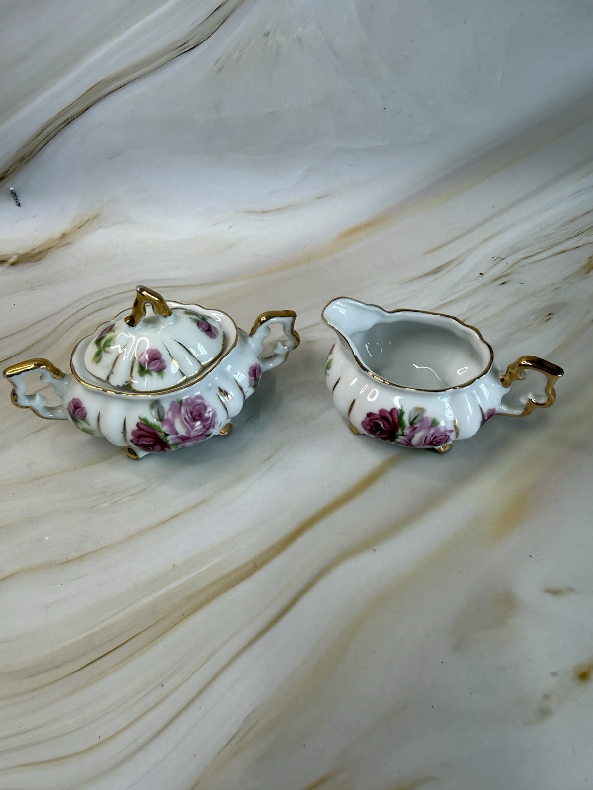 Enesco Violet Flower Small Creamer And Sugar Japan Vintage