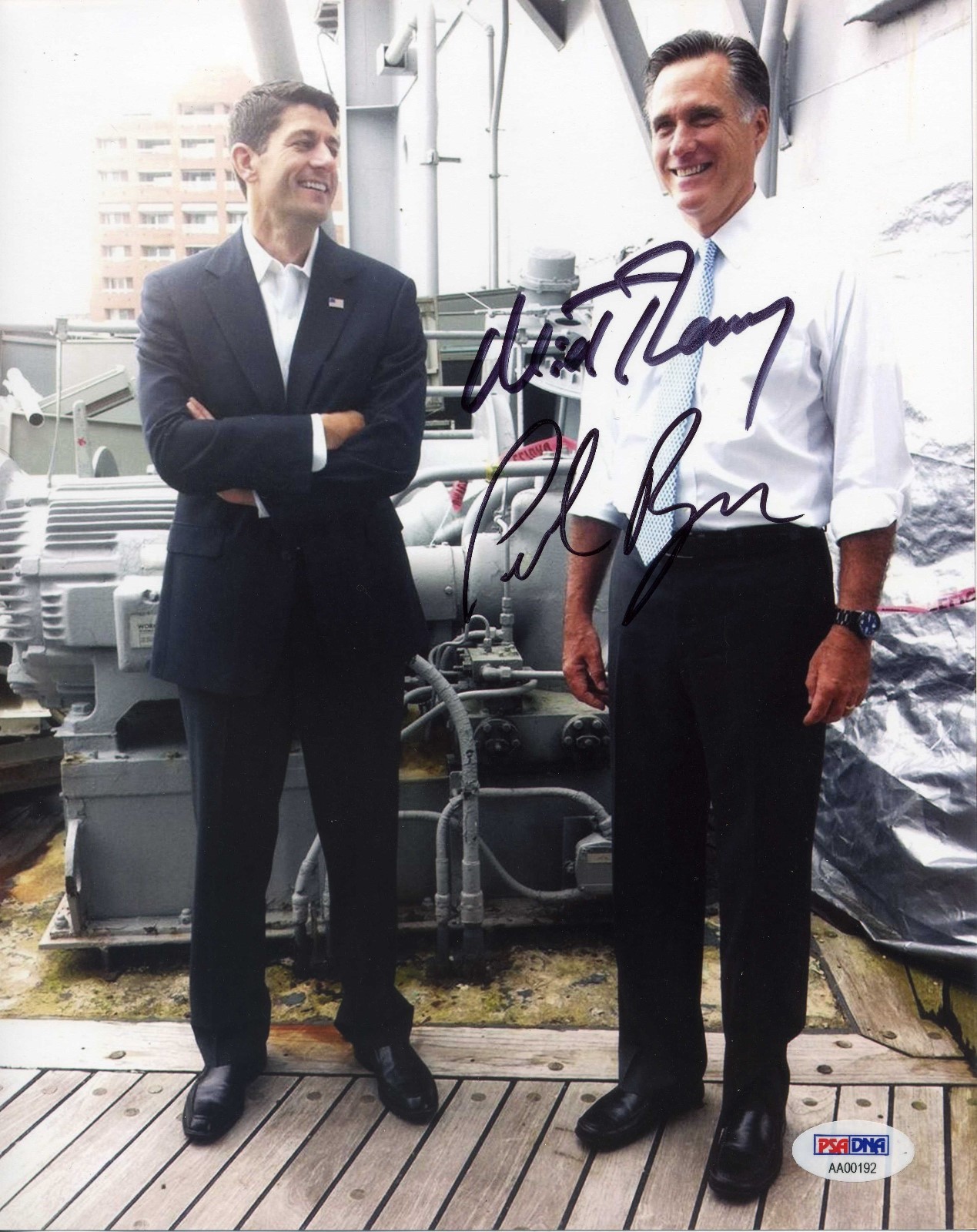SPEAKER OF THE HOUSE RYAN & ROMNEY SIGNED 8×10. PSA/DNA Letter of Authenticity