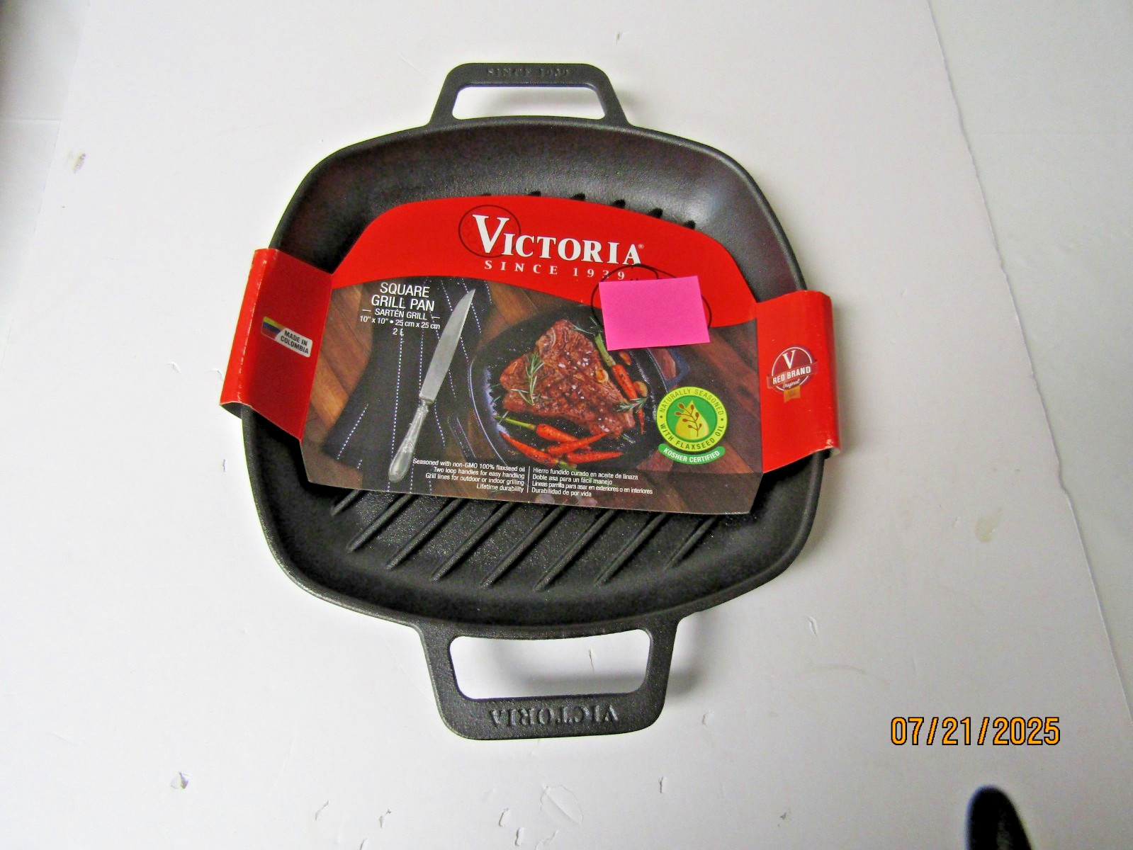 NEW VICTORIA 10″ X 10″ SQUARE GRILL PAN, TWO LOOP HANDLES