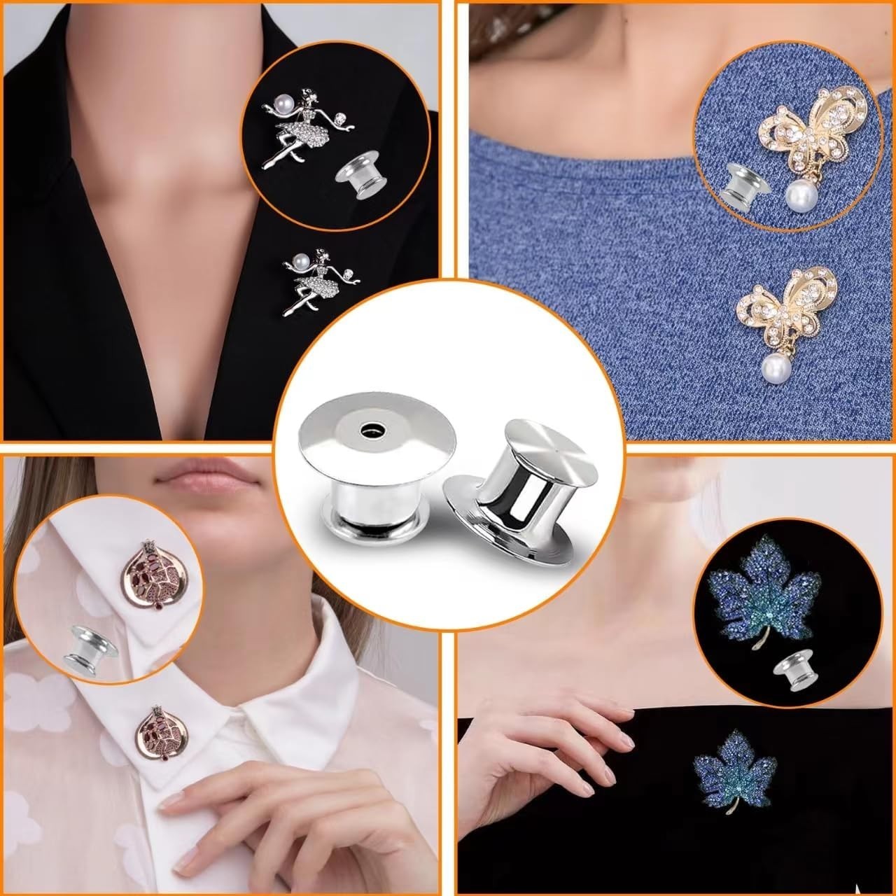 Phinus Pin Backs 50PCS Metal Locking Pin Backs for Badges Lapel Pins Silver