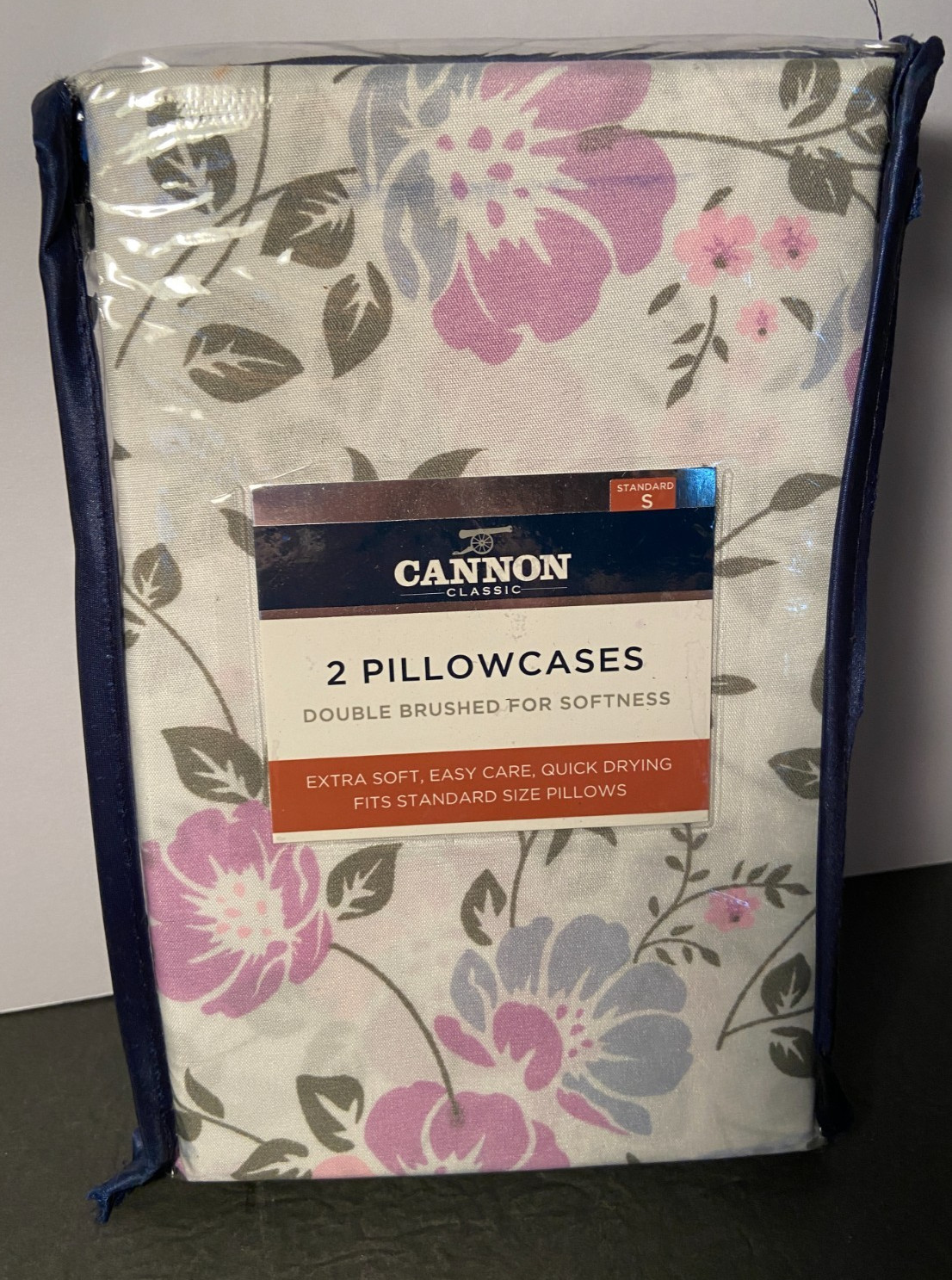 New Cannon Classic Double Brushed Easy Care Standard Pillow Cases Purple Floral