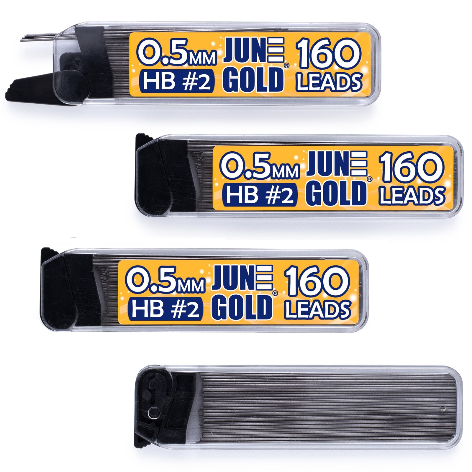 June Gold 640 Pieces, 0.5 mm HB #2 Lead Refills, 160 Pieces Per Dispenser, Fi…