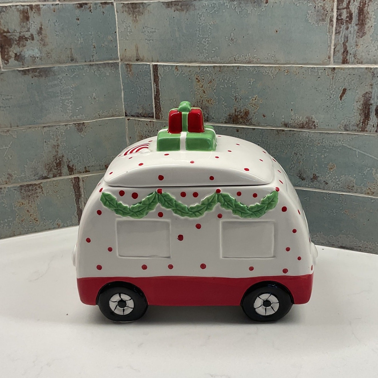 Holly And Joy Brand Christmas Camper Cookie Jar And Lid Hand Wash Only