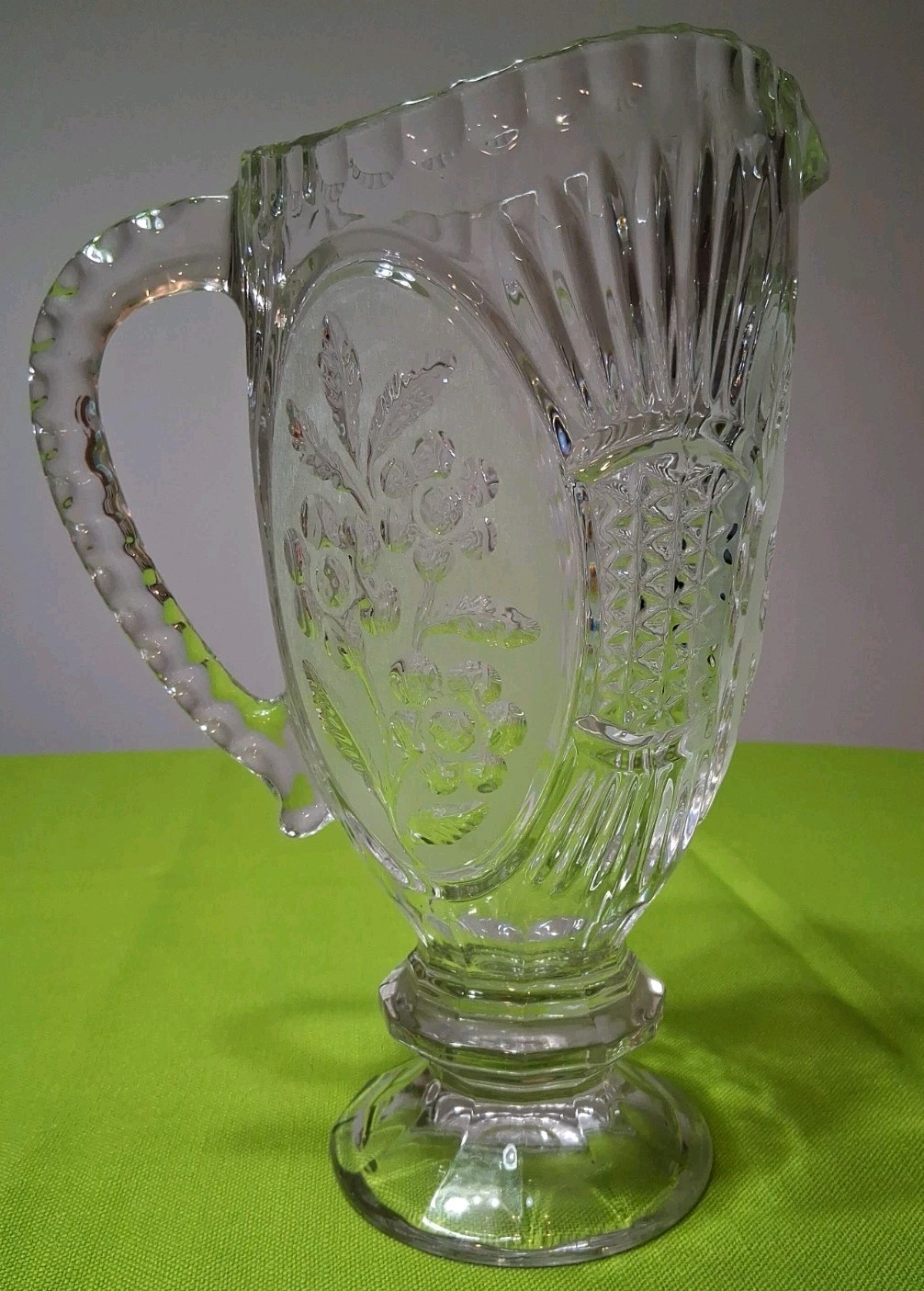 Vintage Crystal Zajecar Pitcher With Embossed Flower/Frosted Finish.