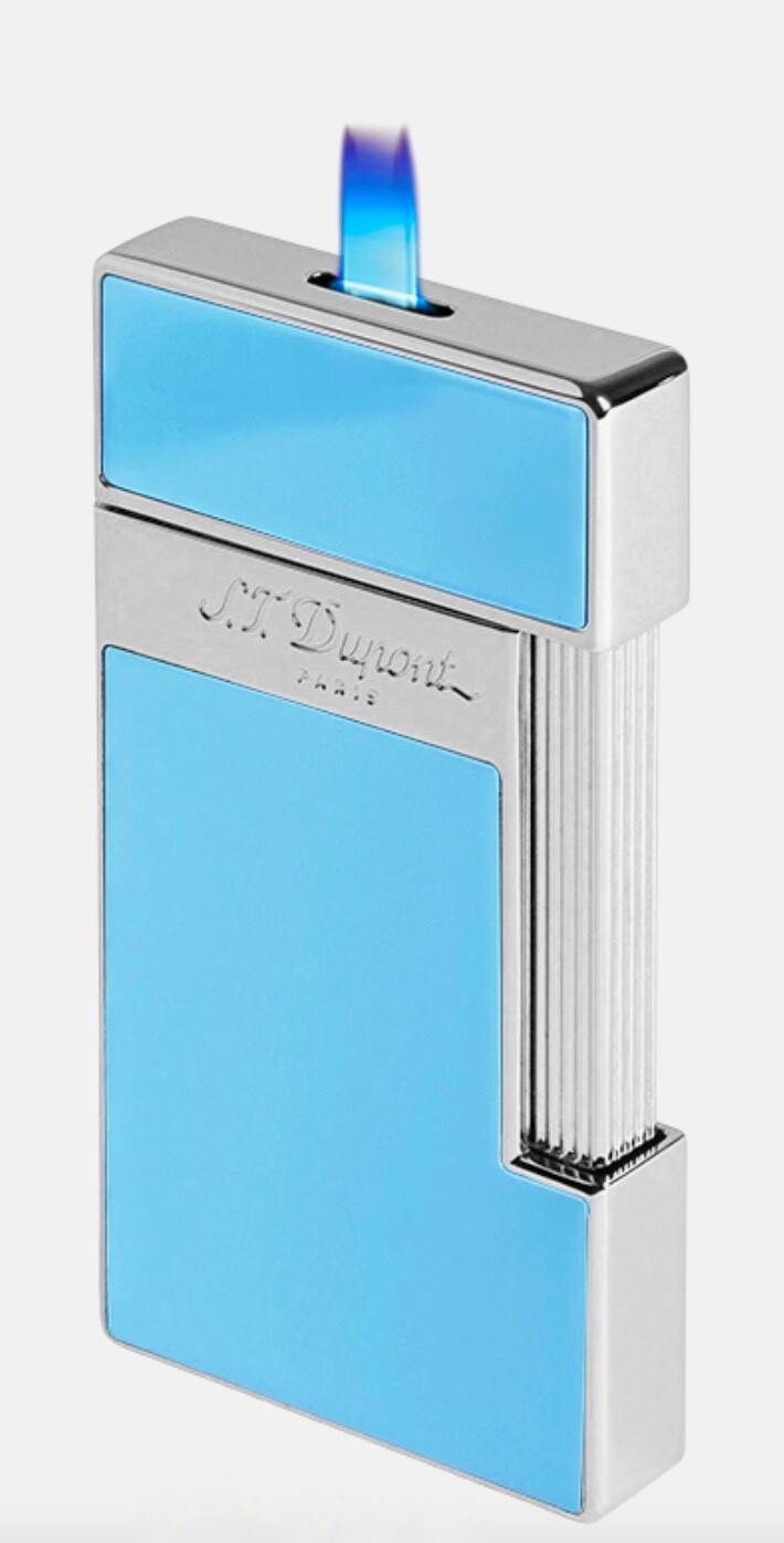 S.T. Dupont Slimmy Sky Blue Lacquer & Chrome Lighter, 028007, 28007, New In Box