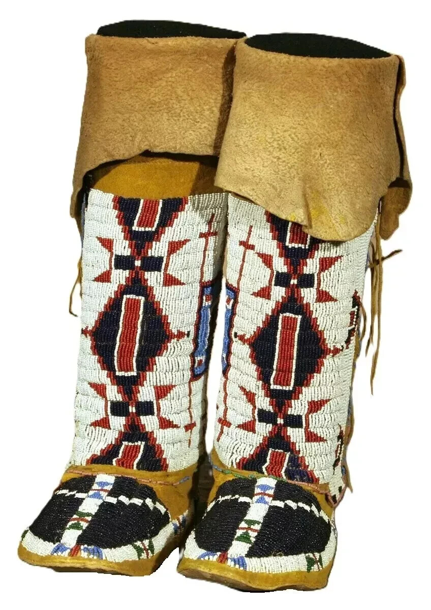 Old Native Men’s & Women’s Beaded Moccasins With Leggings Powwow Regalia LGM03