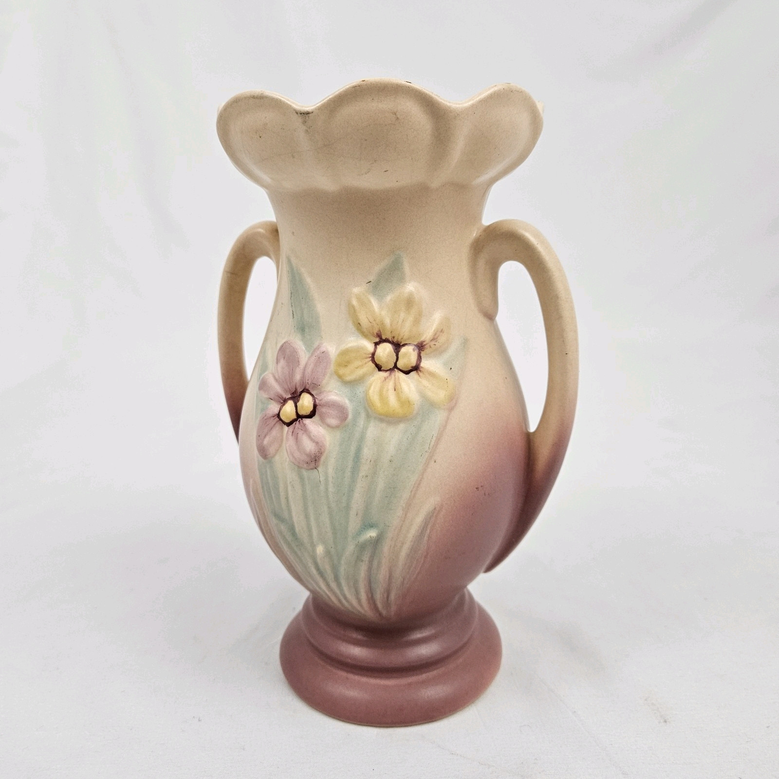 Hull Pottery Vase Iris 407-7 Double Handle Vintage Victorian Art Nouveau 1940’s