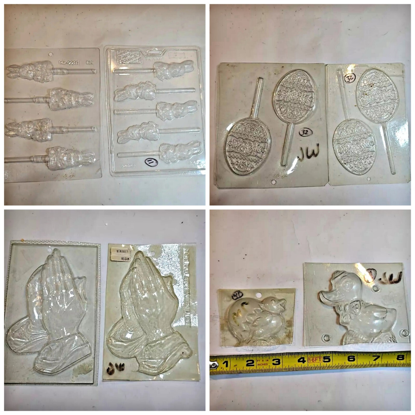 Set Of 8 Vintage And Now Plastic Candy Pour Molds Easter, Eggs, Ducks, Praying,