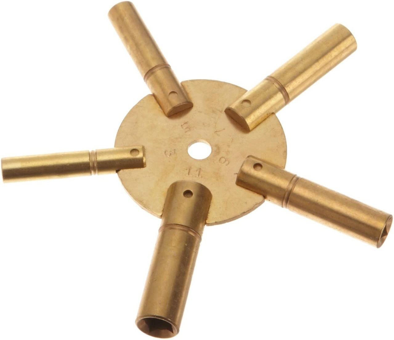 Universal Brass Clock Key for Winding Clocks 5 Prong Even & ODD Numbers