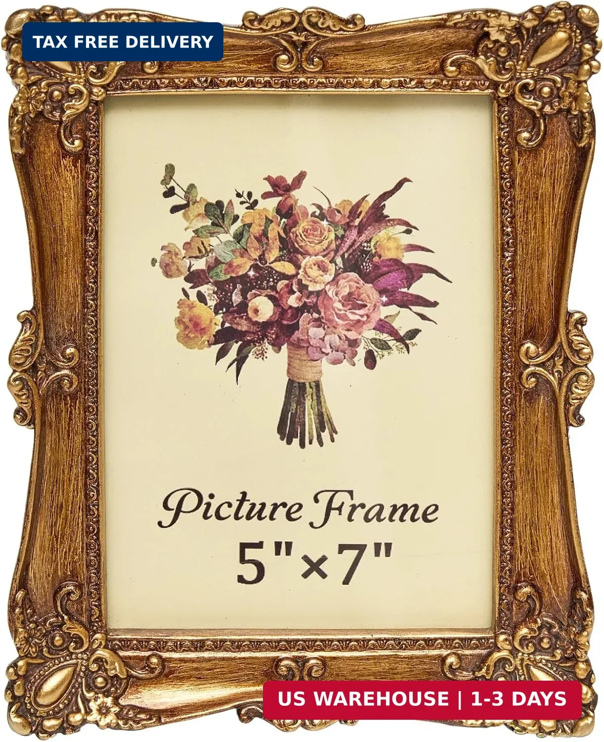 JANDERART Vintage Picture Frame 5×7 Inch, Antique Ornate Photo Frames with Glass