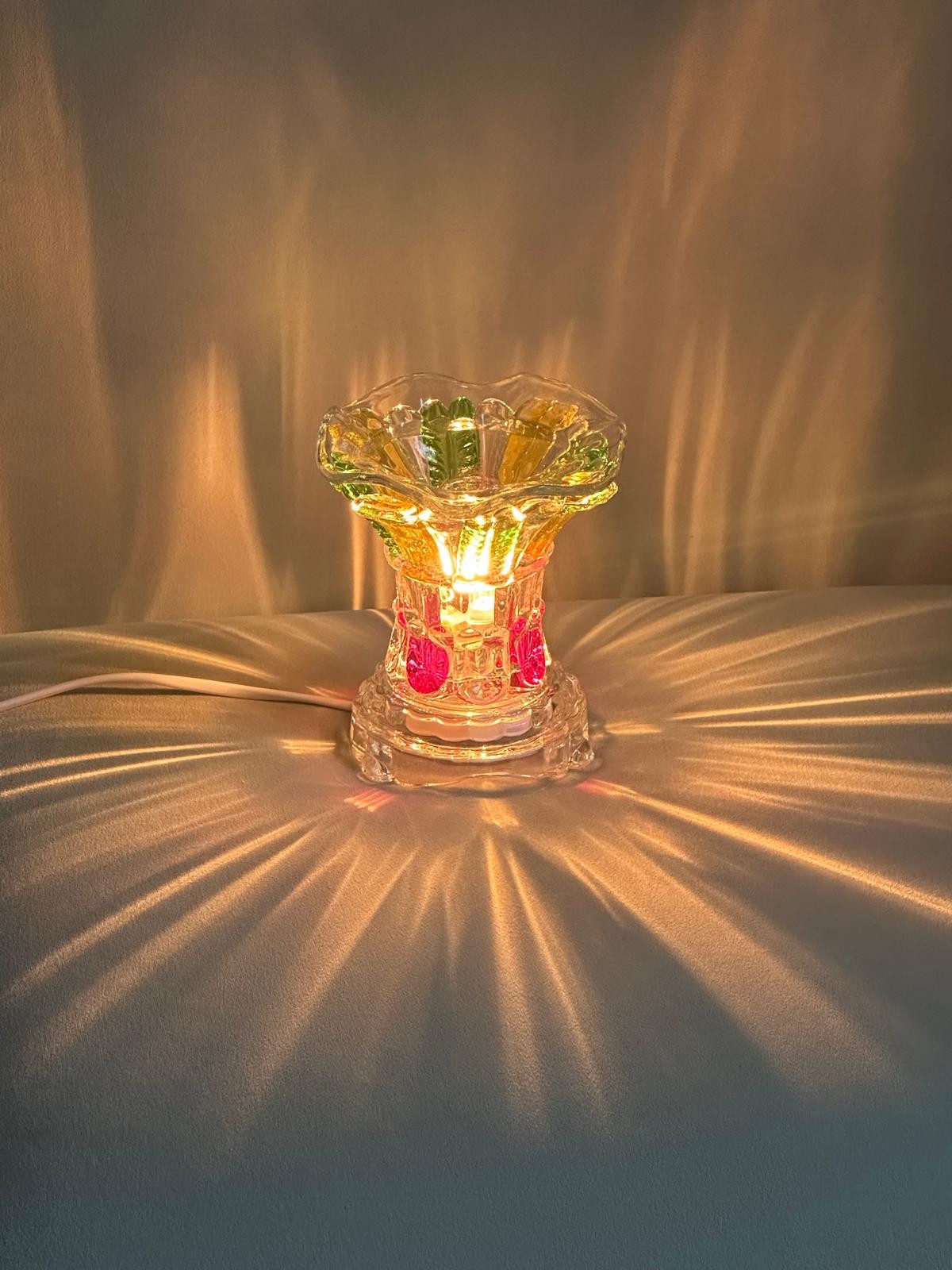 Vintage Style Colorful Glass Accent Lamp Night Light USB Plug-In Crystal Flower