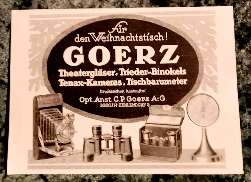 Old Newspaper/Advertising 1930/40, Advertising, Goerz Christmas Table, Tenax Camera