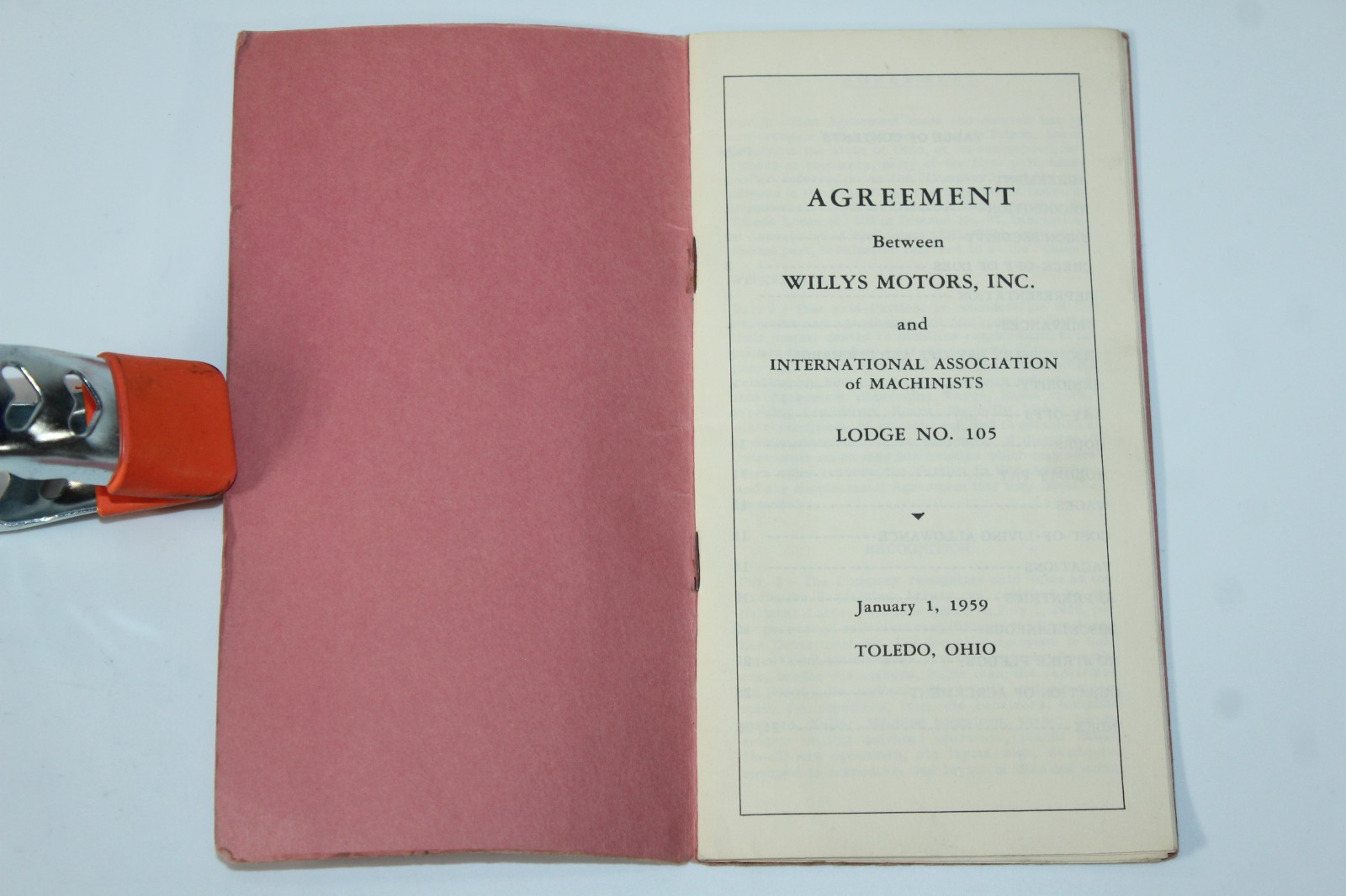 1959 Contract Agreement Book Willys Motors & International Machinists Lodge #105