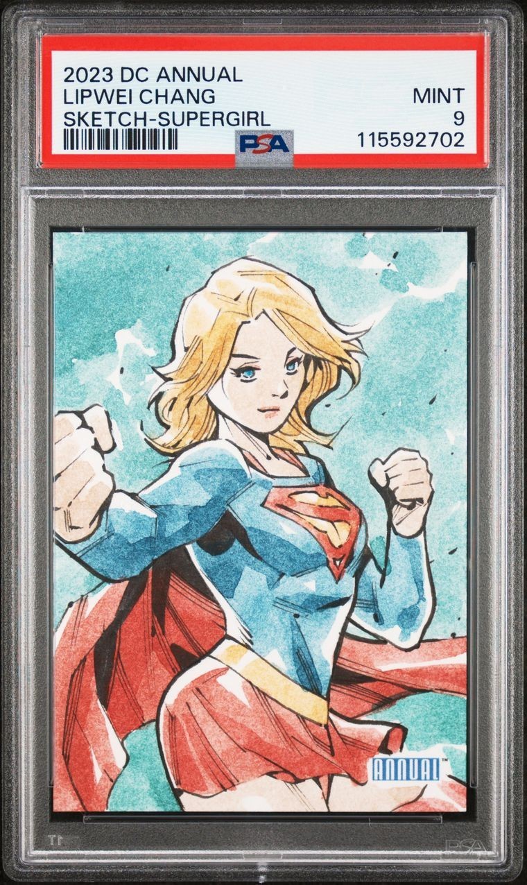 2023-24 Upper Deck DC ANNUAL SKETCH SUPERGIRL ARTIST LIPWEI CHANG PSA 9 SUPERMAN