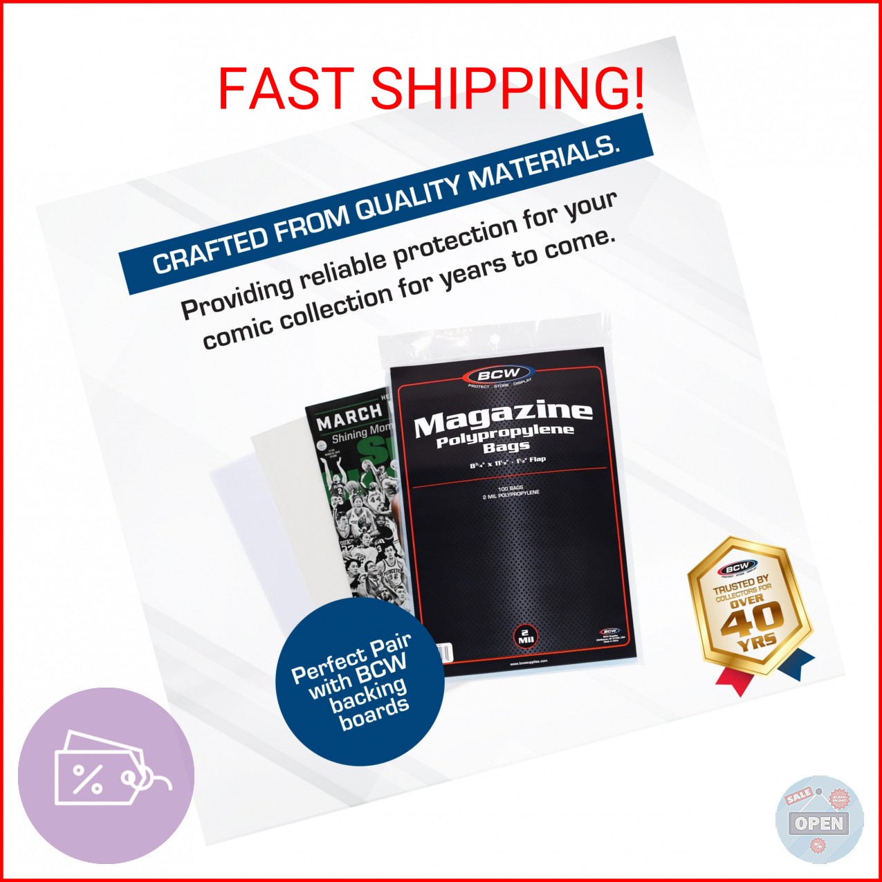 BCW Magazine Bags – 1 Pack of 100 | Acid-Free, Crystal Clear Polypropylene Sleev