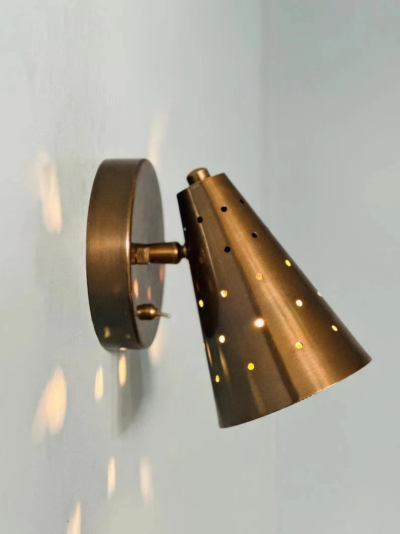 Mid-Century Modern Brass Wall Sconce – Cone Light Fixture Vintage Christmas