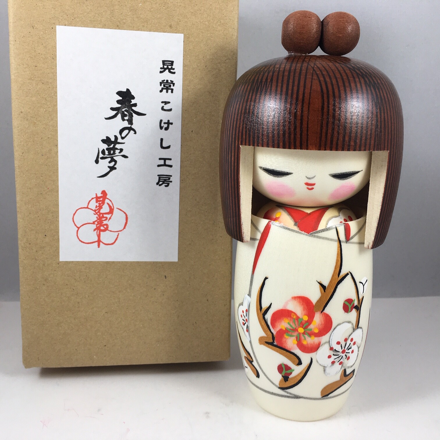Japanese Creative KOKESHI Wooden Doll 6.25″H Girl Spring Dream Flower JAPAN MADE