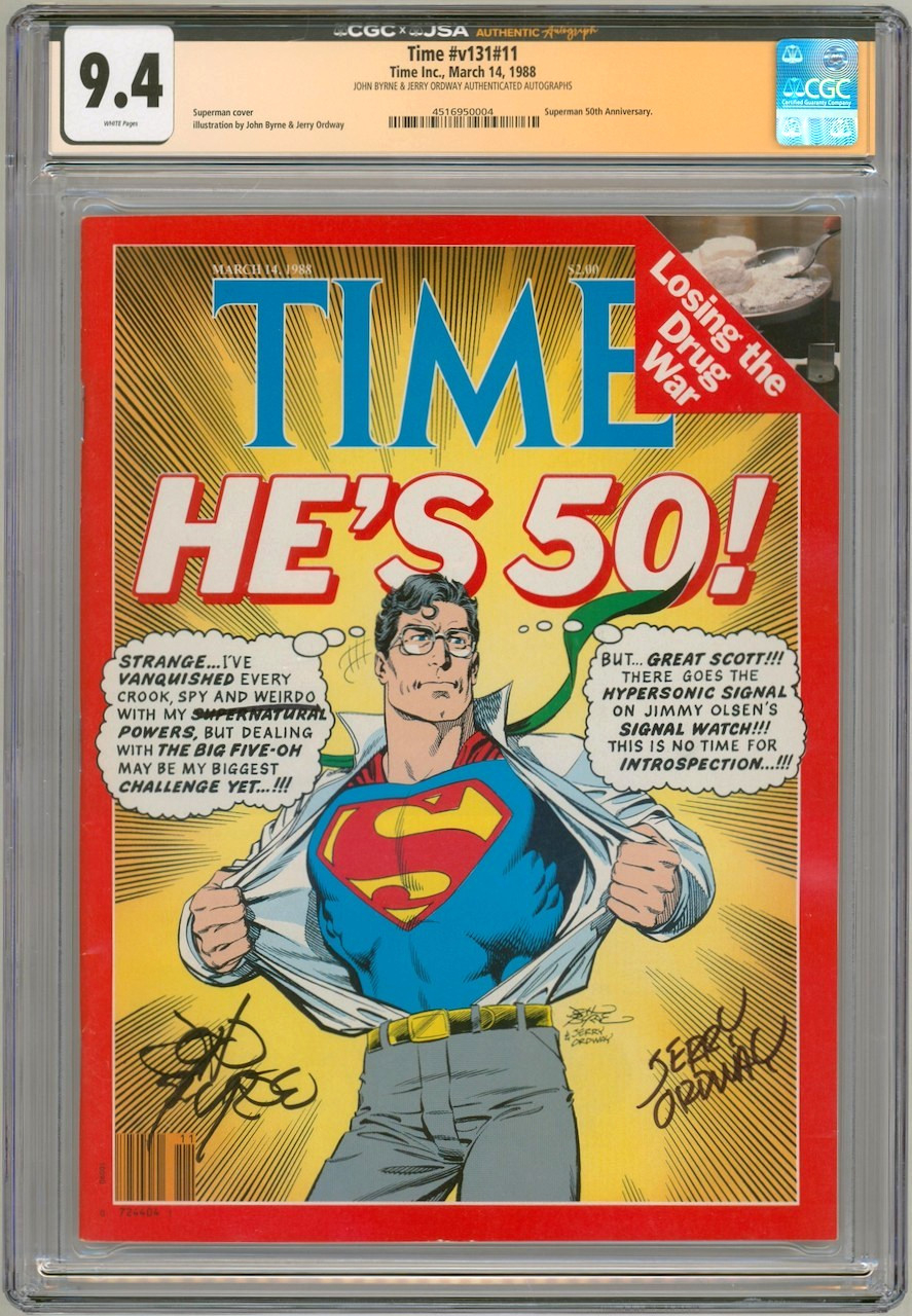 CGC SS JSA 9.4 Time Magazine Superman 50th SIGNED John Byrne & Jerry Ordway Art