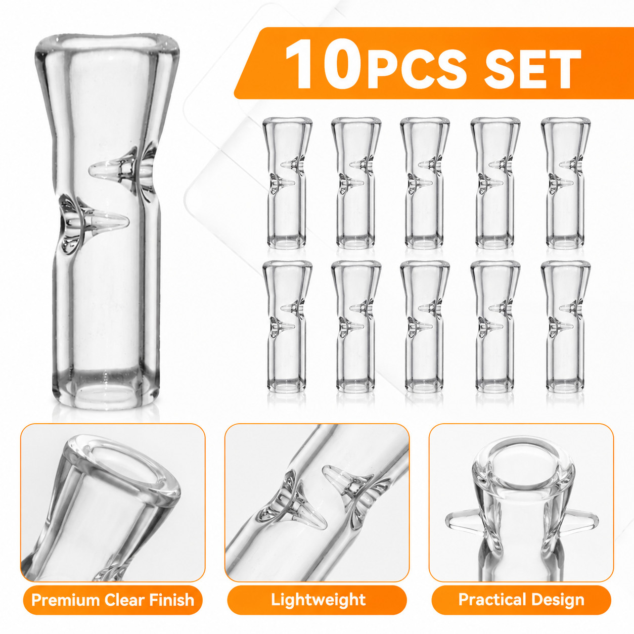 10PCS Medium Glass Filter Tips for Cigarettes Reusable Clear Ø9mm OD x35mm Value