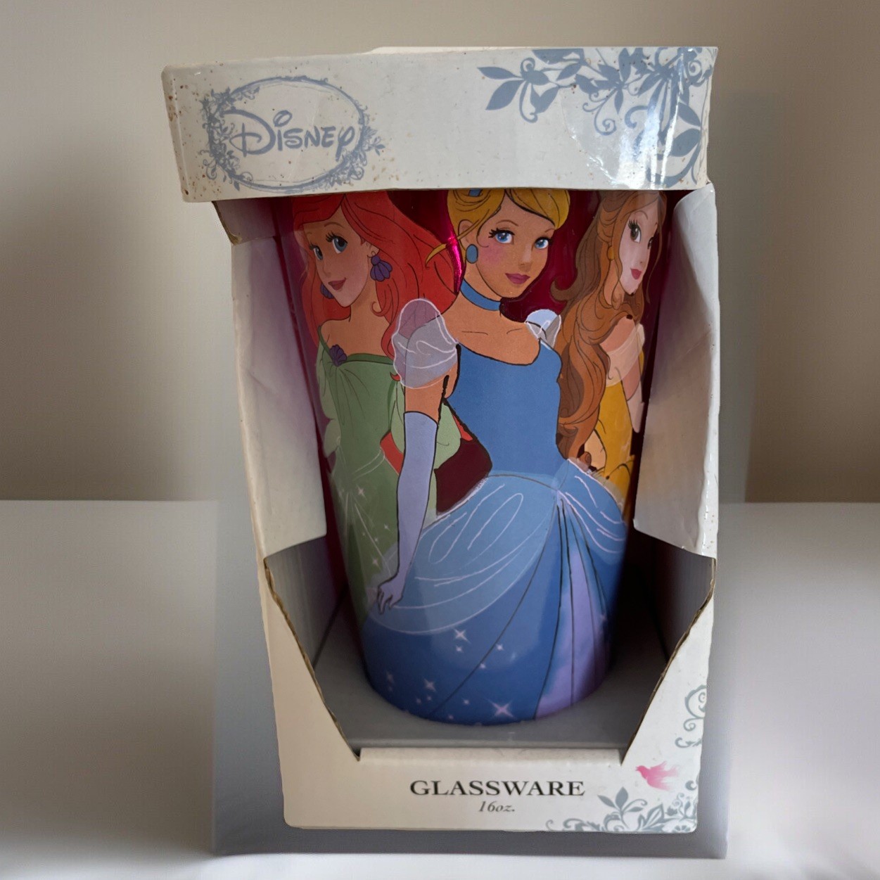 Disney Princess Glassware Tumbler 16 Ounces Cinderella Belle Ariel NEW in Box