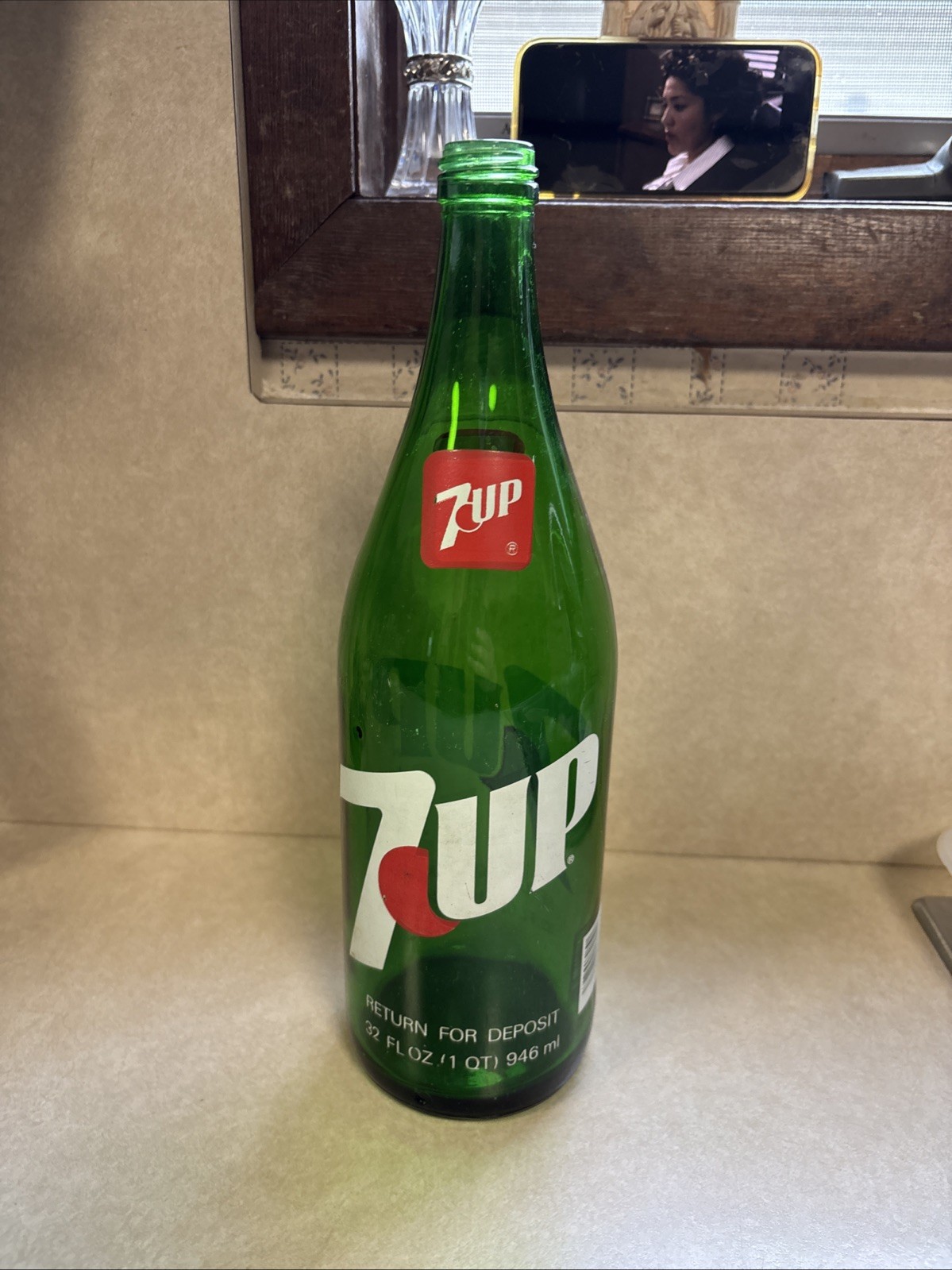 Vintage 7 Up Soda Pop Bottle 32 oz Collectible Green Classic Glass #memories