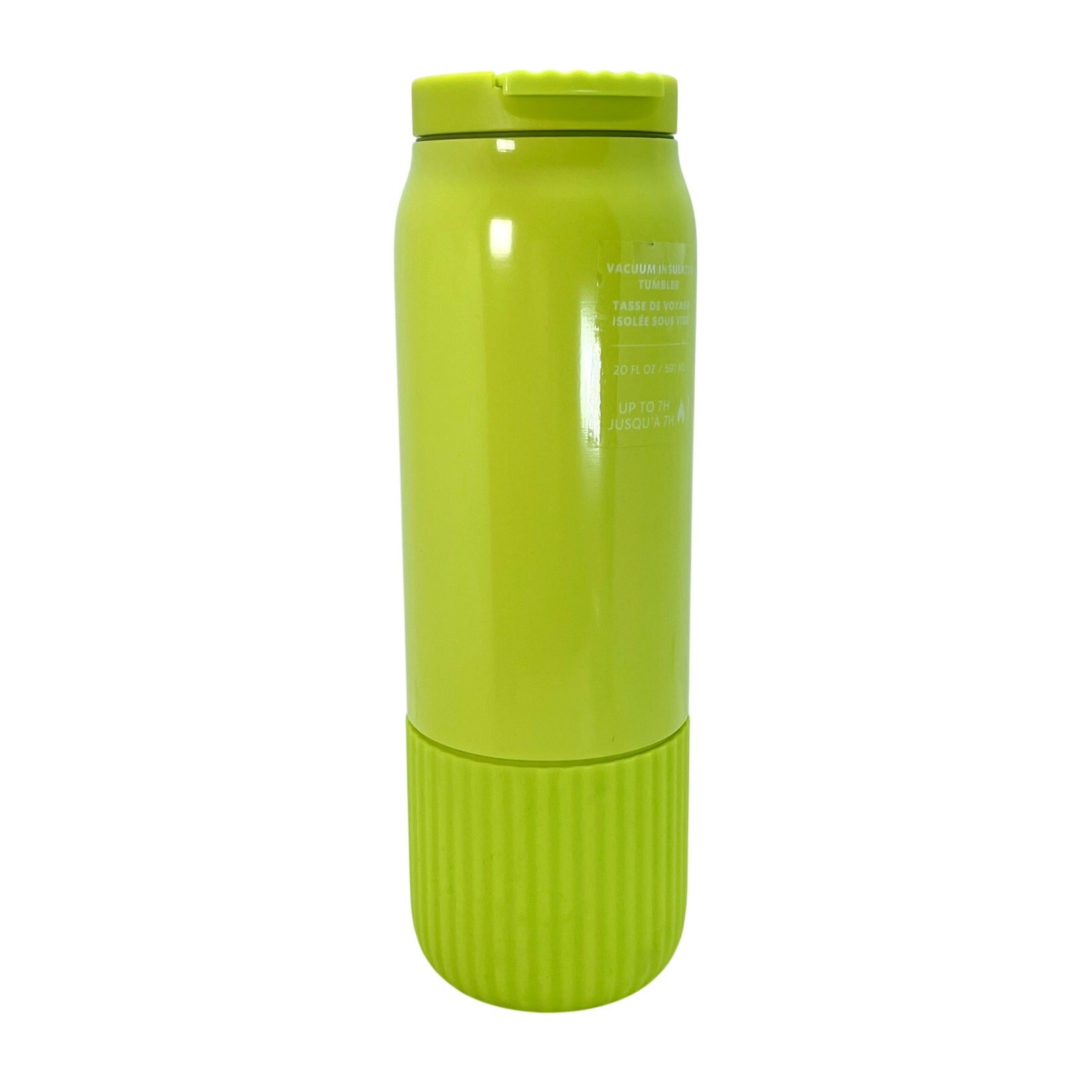 Starbucks Pleated Neon Lime Green Stainless Steel Tumbler Rubber Bottom 20 oz