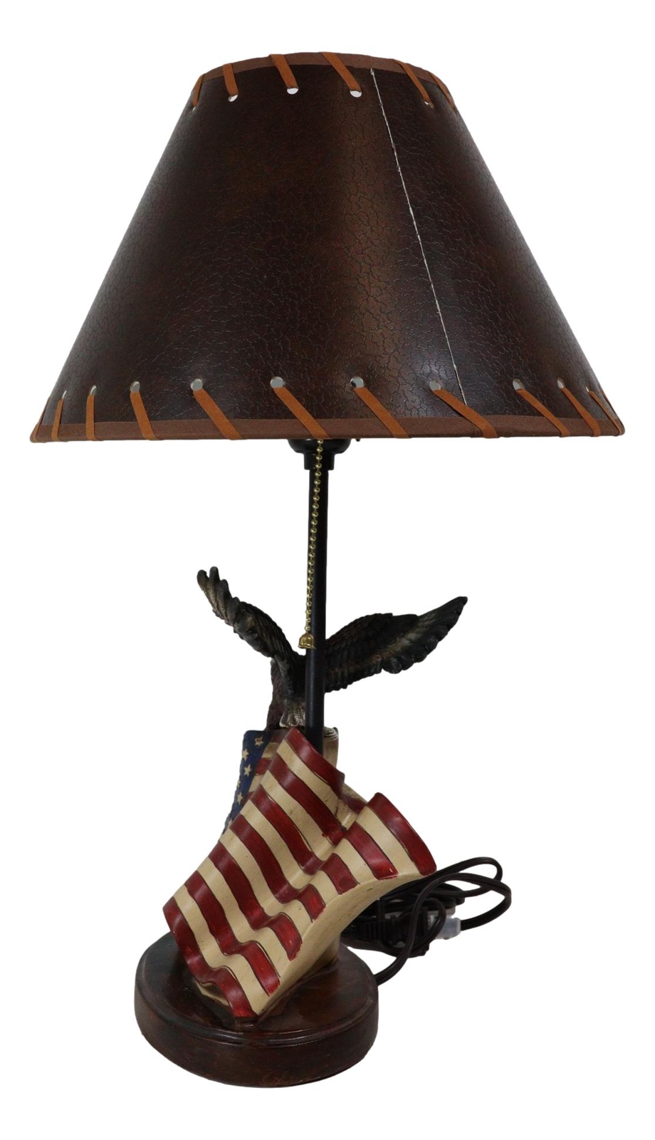 Soaring Bald Eagle With American Flag Memorial Table Lamp Figurine 19″ Tall