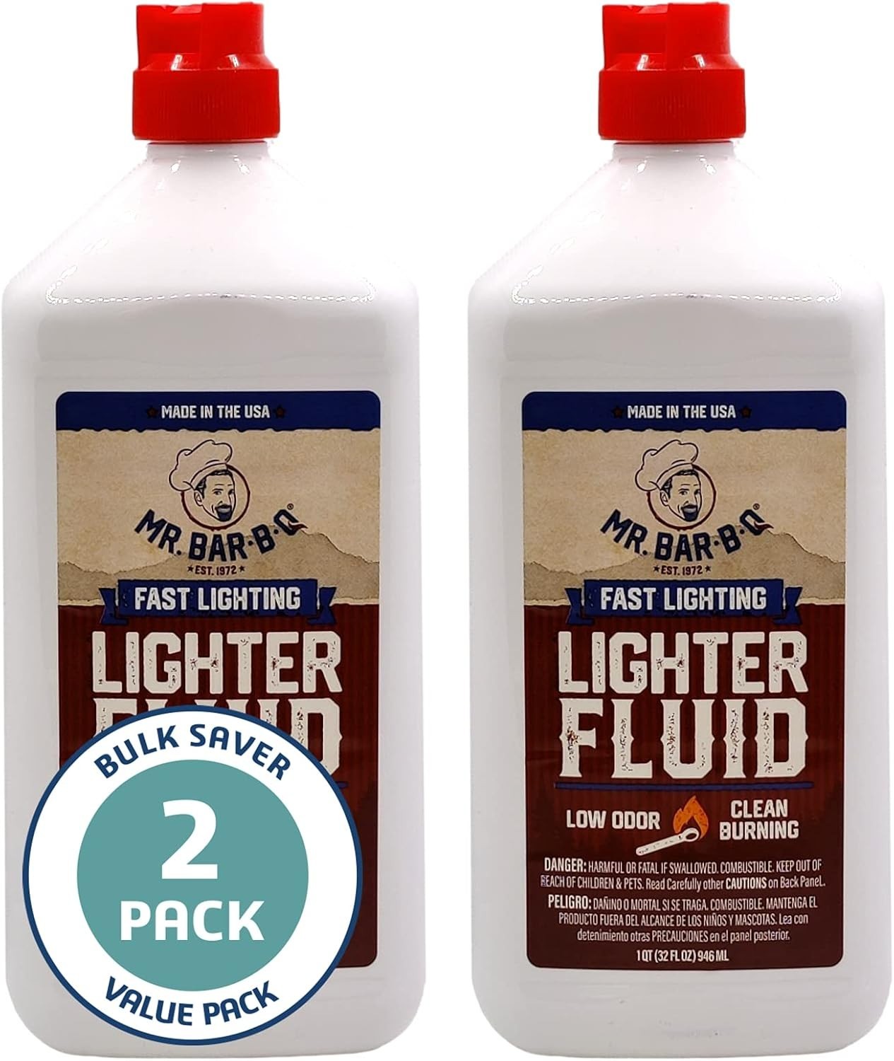 2-Pack 1 Quart Low Odor Lighter Fluid – Fast Lighting for Grilling & Camping