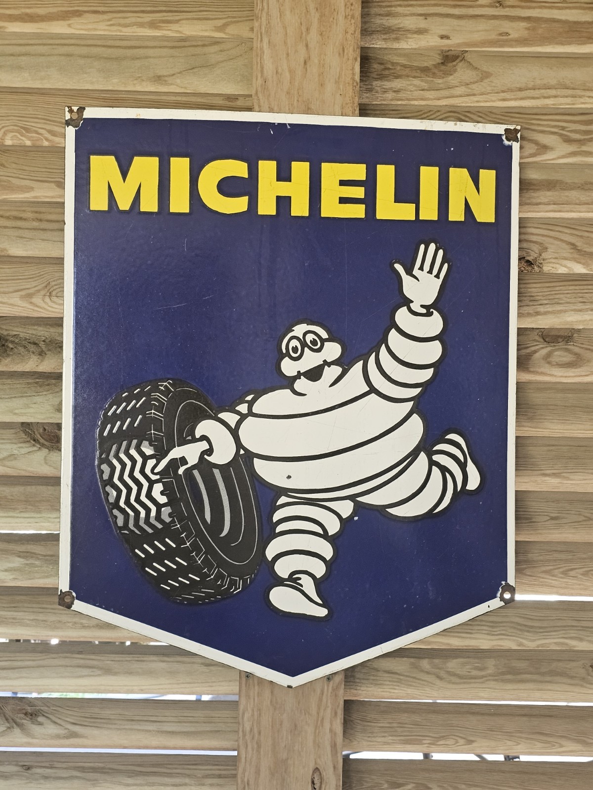 RARE GIANT VINTAGE MICHELIN TIRES ADVERTISING PORCELAIN ENAMEL SIGN 30″ X 24″
