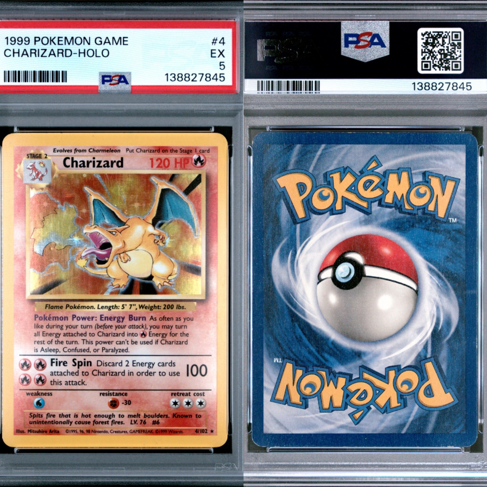 🔥 PSA 5 EX CHARIZARD HOLO RARE | BASE SET UNLIMITED 4/102 🔥