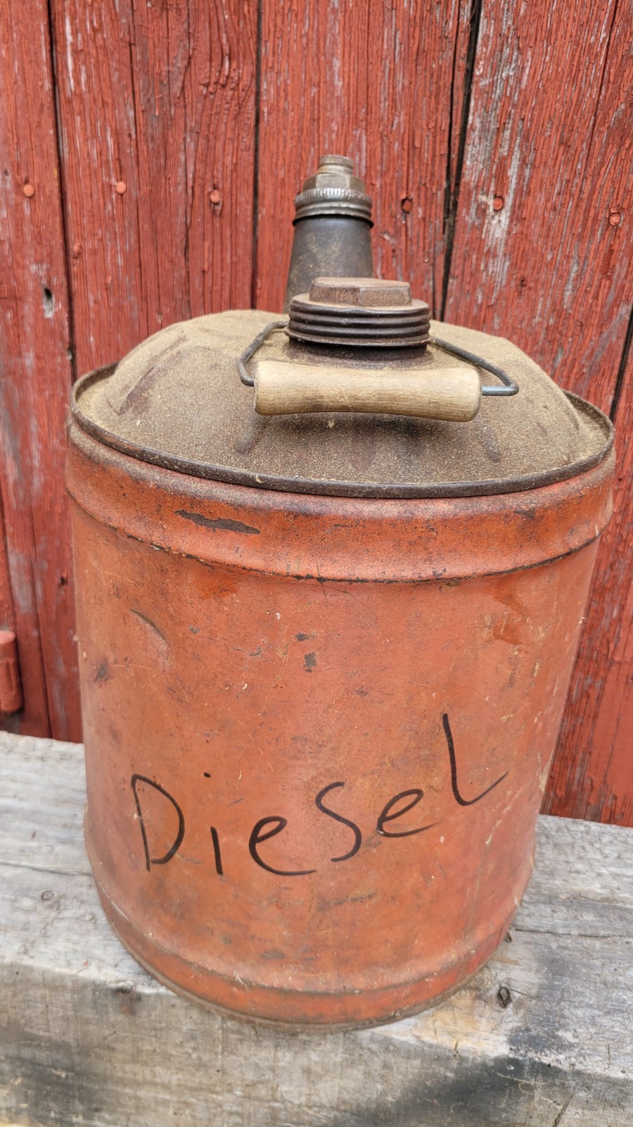 Vintage METAL 5 Gallon Gas FUEL Can WITH SPOUT
