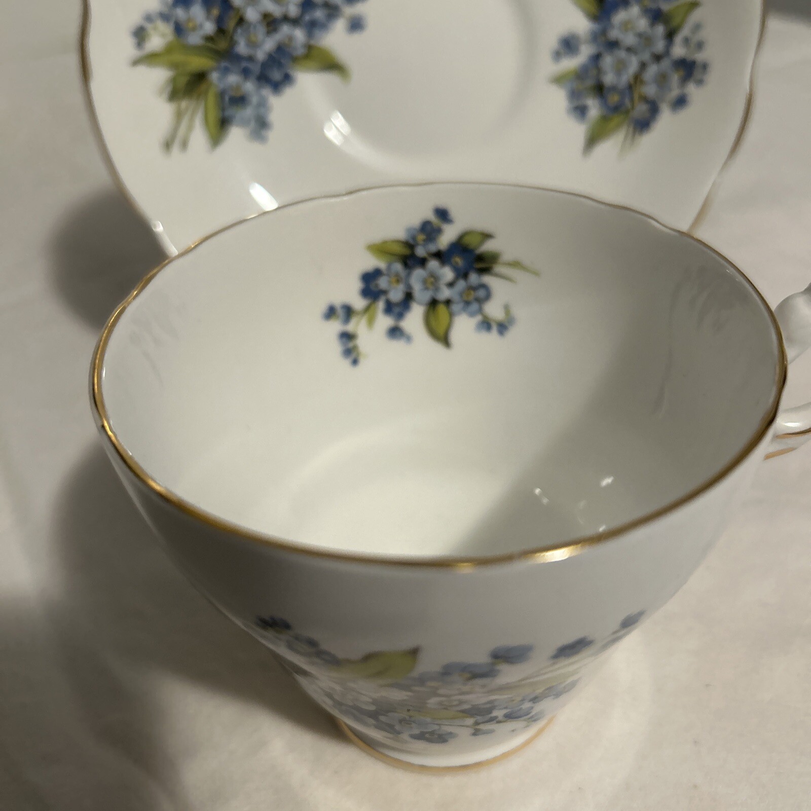 Regency Bone China England Forget Me Not Pattern Tea Cup Saucer Set Vintage