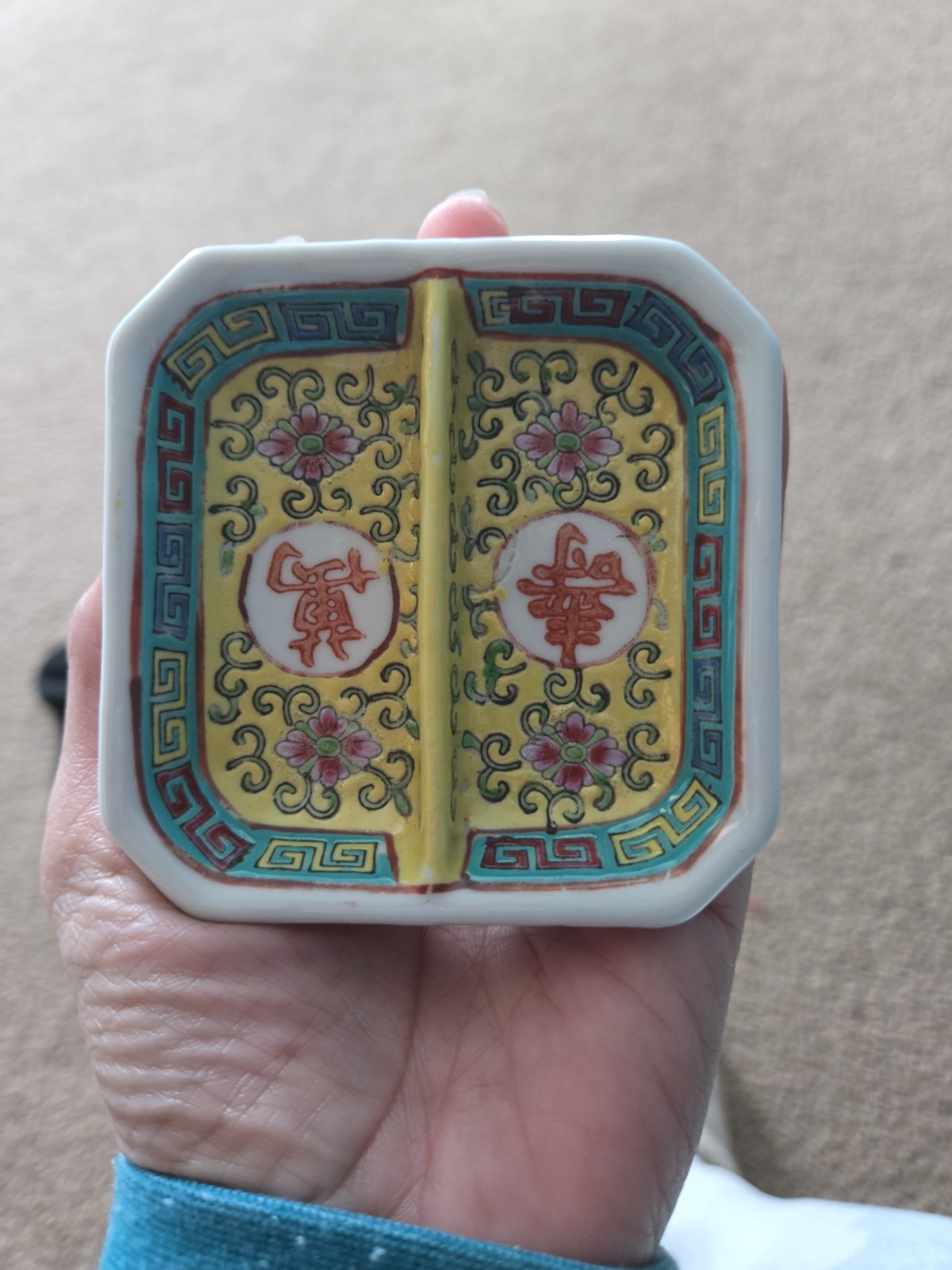 Vintage Double Sauce Dish – Decorated in Hong Kong Asian Porcelain Mid Century