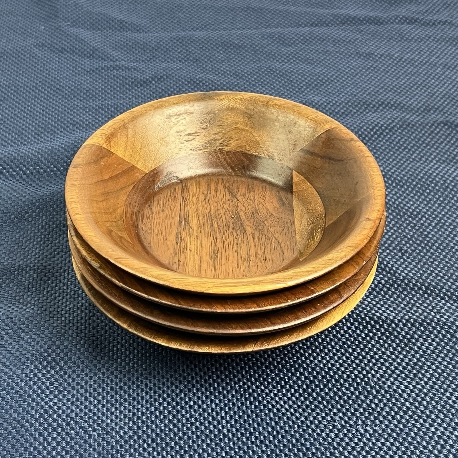 Vintage Vermillion Walnut Salad Bowls Set of 4 Mid Century Modern MCM Stackable