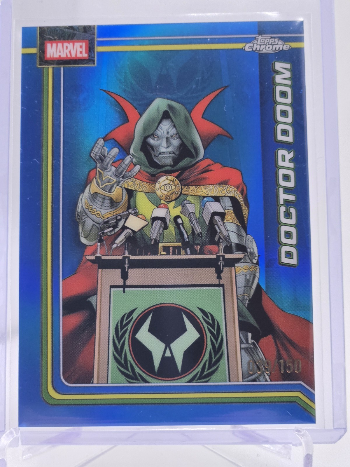2026 Topps Chrome Marvel Comics Doctor Doom Blue Refractor #/150