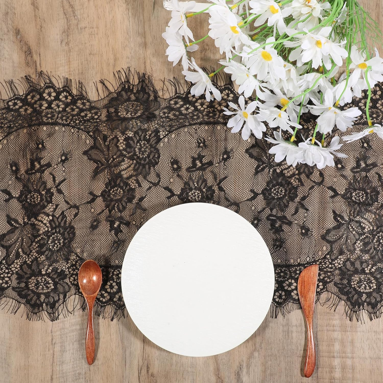 Black Lace Table Runner Vintage Gothic Lace Tablecloth Embroidered Doilies Long