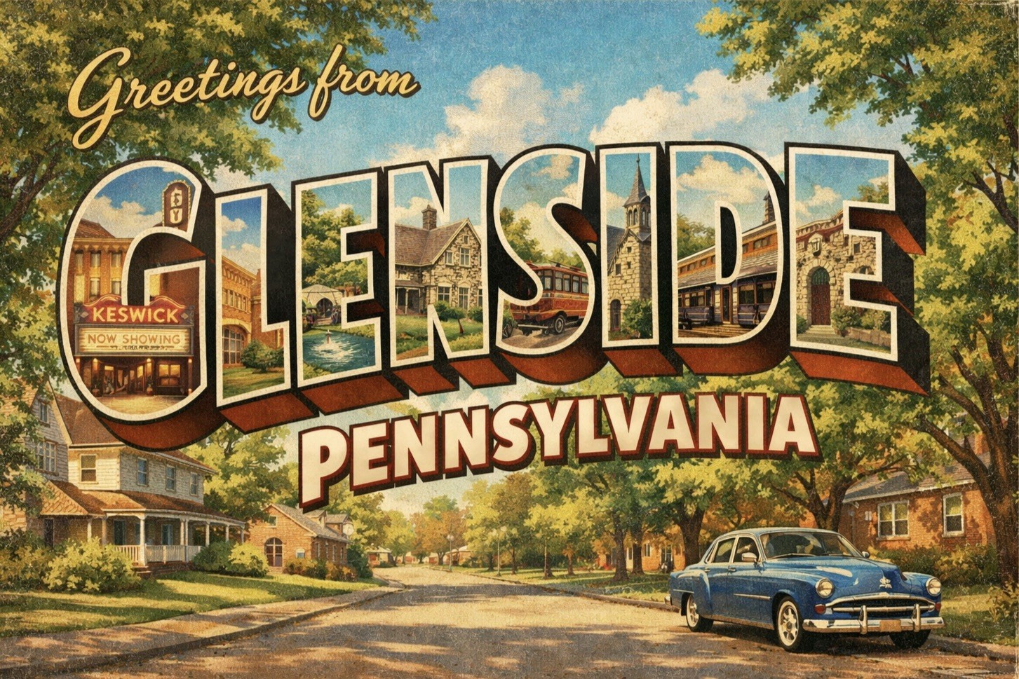 Greetings From GLENSIDE, PENNSYLVANIA MODERN Postcard A581