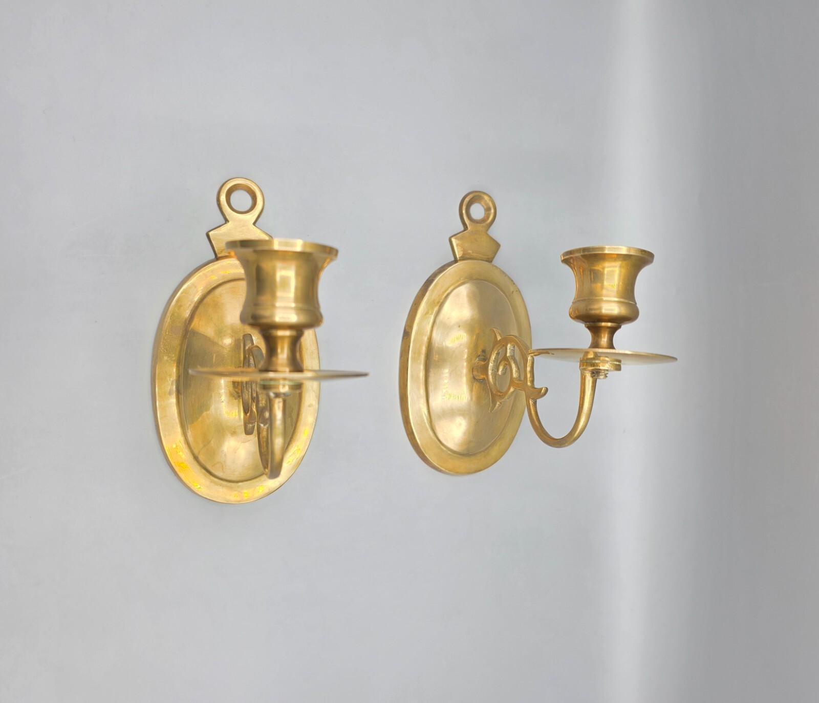 Pair of Brass Colonial Style Candle Wall Sconce Candle Holder