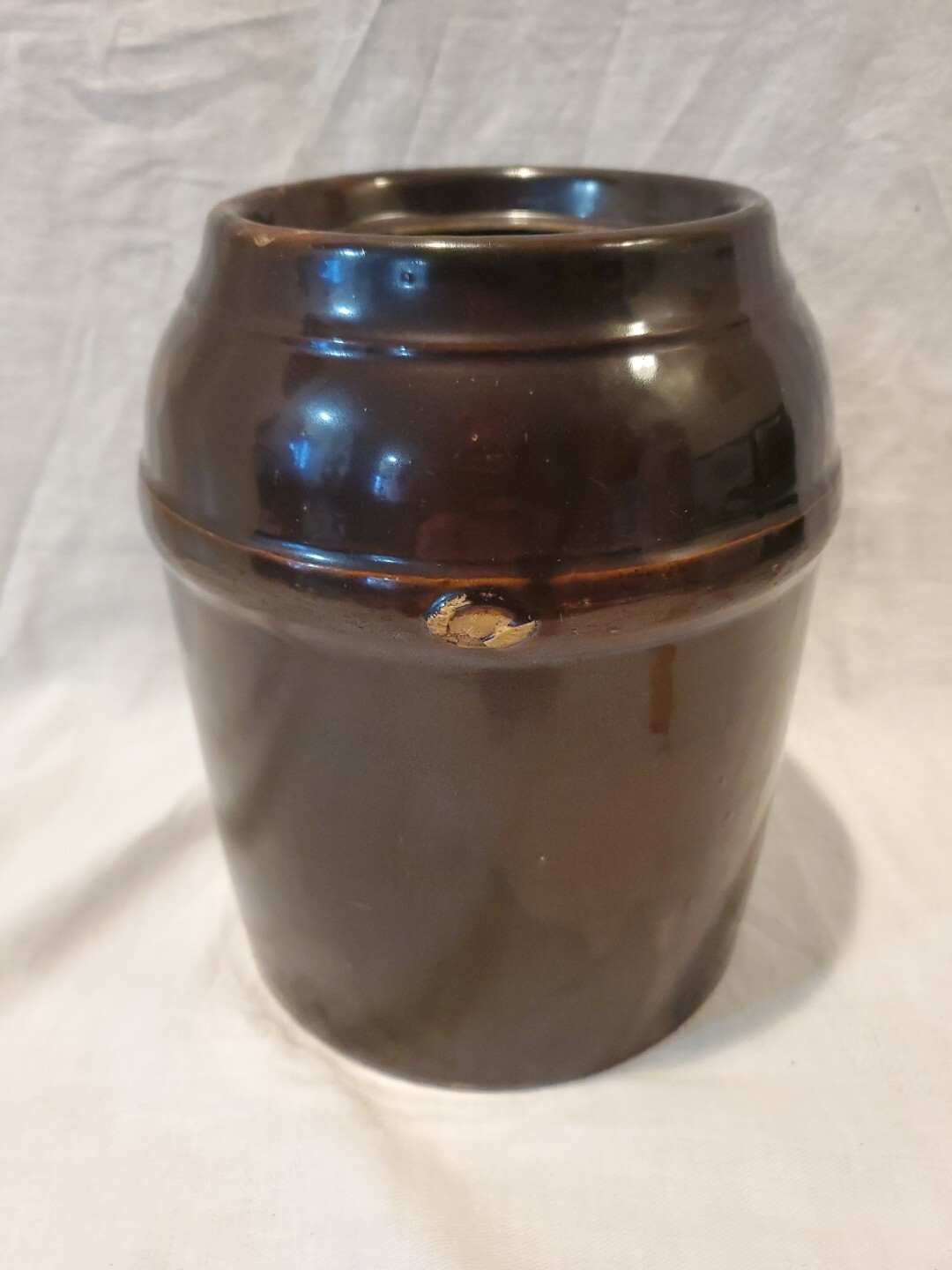 Antique Peoria Pottery Brown Crock Storage Jar 8 1/4″ Tall No Lid