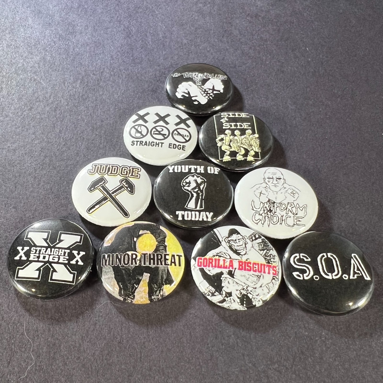Straight Edge Hardcore Bands 1″ Pinback Buttons (All 10 Pins) 80s Punk Metal