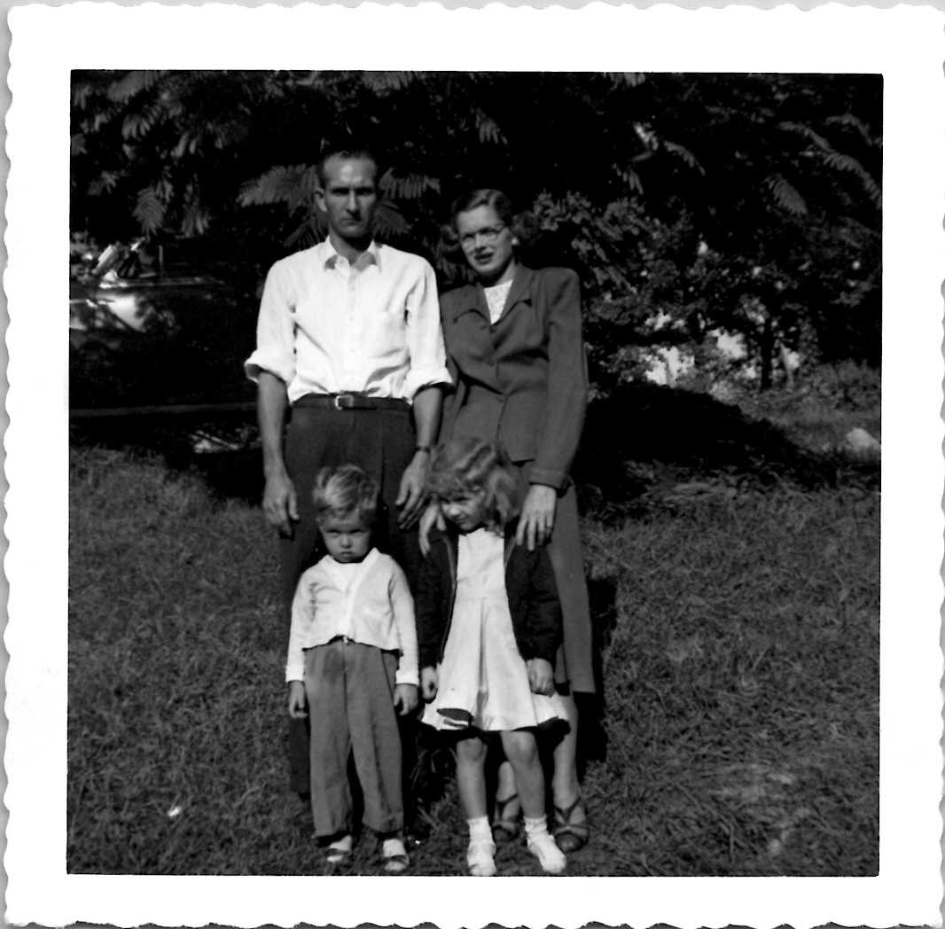 1940s Family Portrait, Outdoor B&W Vintage Snapshot