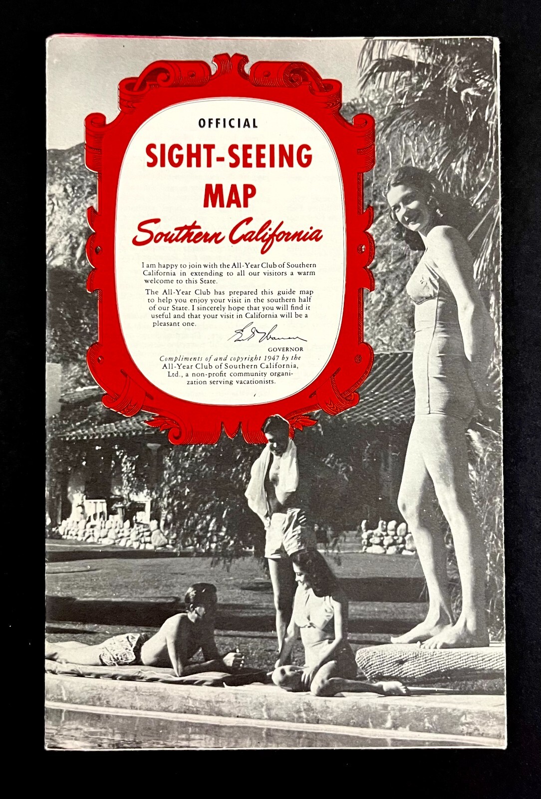 1947 Southern California Sightseeing Map Vintage Travel Brochure All Year Club