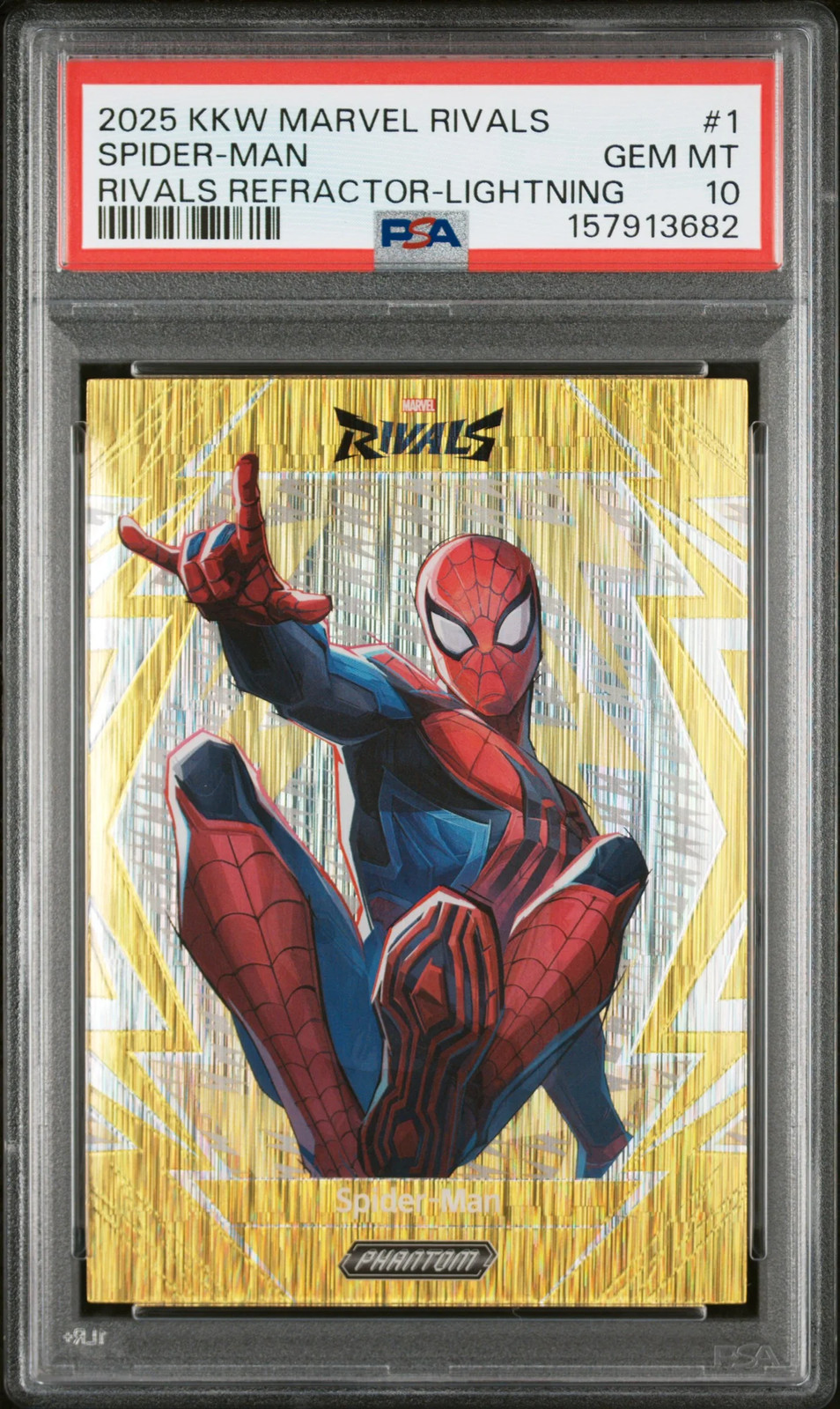 2025 Kakawow Phantom Marvel Rivals Spider-Man Refractor Lightning /259 #1 PSA 10