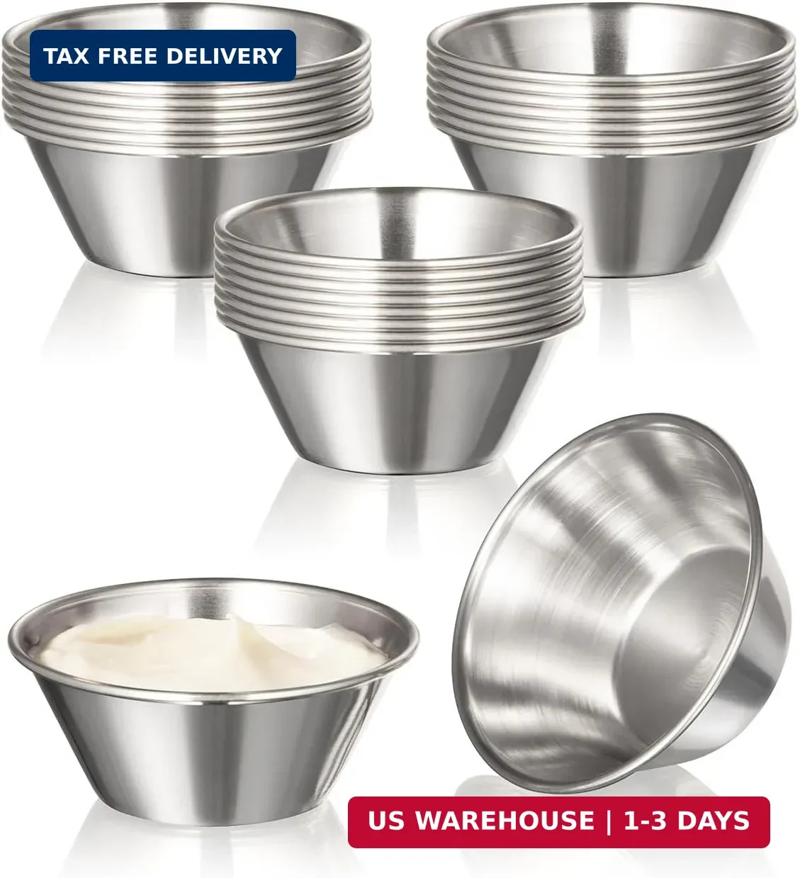 Fit Meal Prep [24 Pack 1.5 oz Stainless Steel Dipping Sauce Cups, Reusable Metal