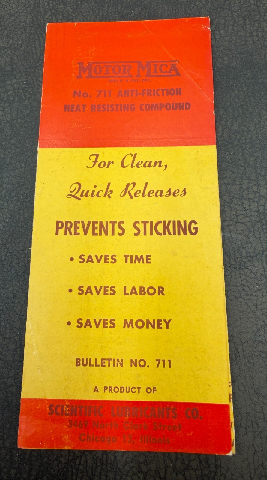 Vtg Motor Mica Vintage Product Leaflet Scientific Lubricants Chicago