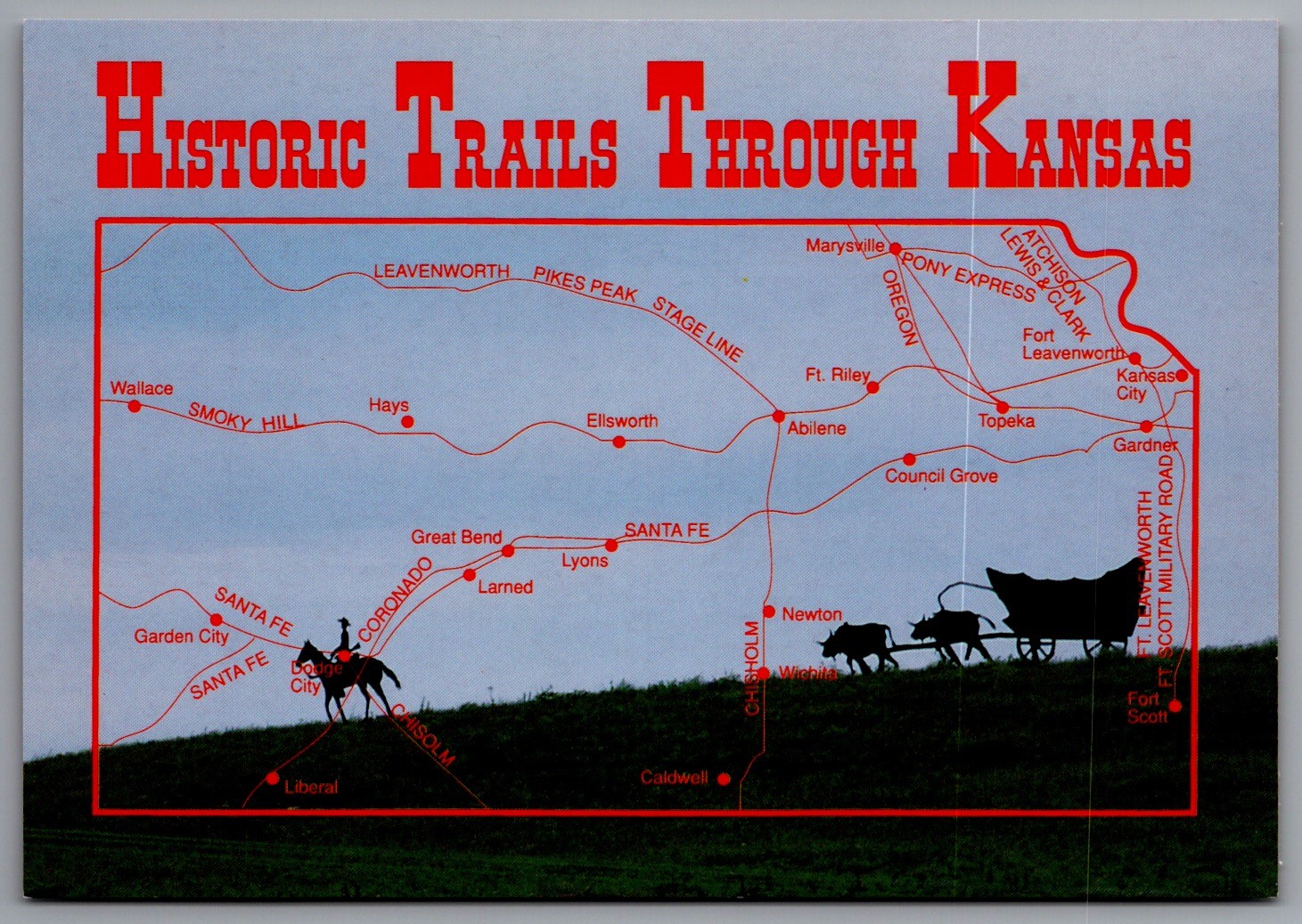 Historic Trails Through Kansas Postcard Map – Avery Postcards Continental