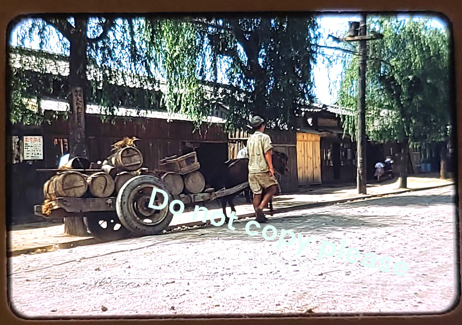 Korea Slide Man Cart Honey Barrels 1950s Kodachrome Korean War Vintage 1953