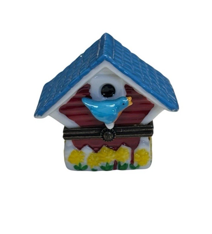 Midwest of Cannon Falls Bluebird Birdhouse Porcelain Trinket Box Hinged