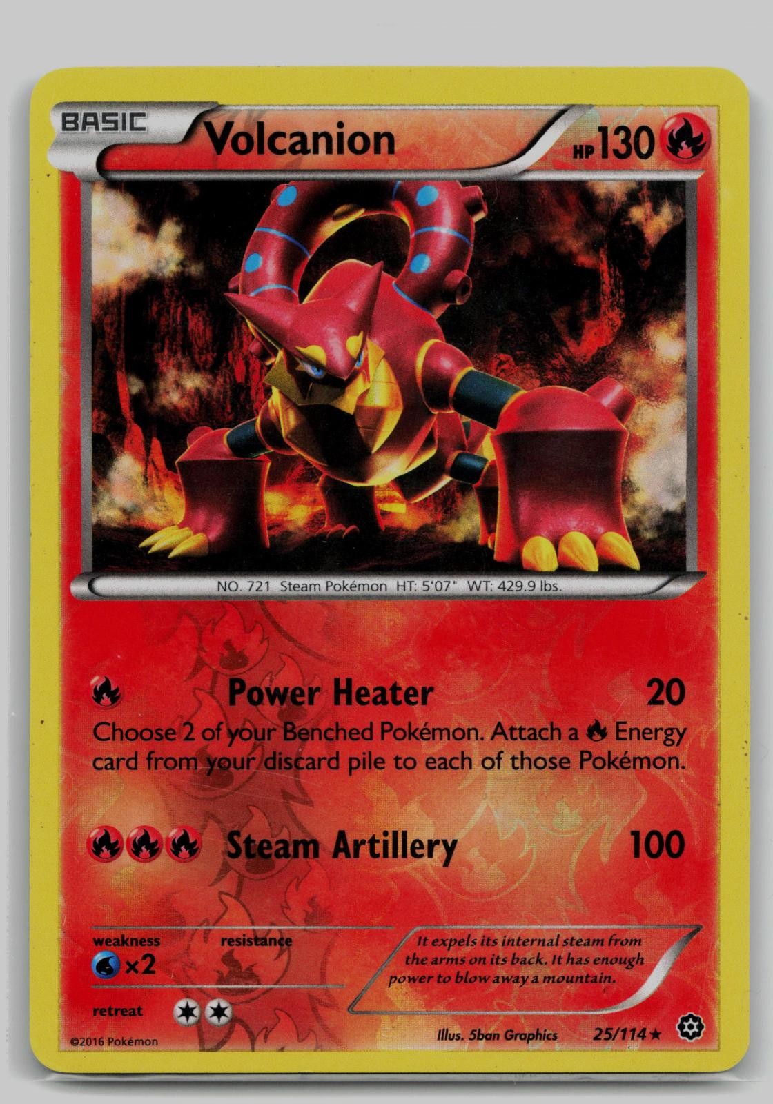 Volcanion 25/114 Rare Steam Siege Pokemon Reverse Holo Moderately Played